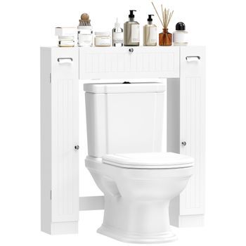 Mueble Sobre Inodoro De Baño De Mdf Con 2 Armarios, Homcom, 88 × 18 × 98 Cm – Blanco