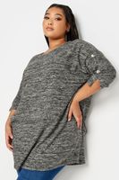 yours top gris jaspeado con botones de adorno en mangas mujer curvy y tallas grandes yours