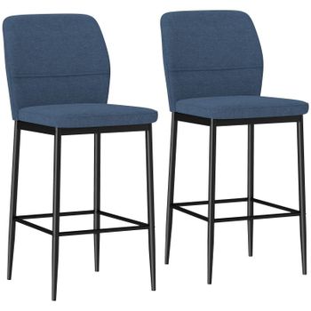 Homcom Juego De 2 Taburetes De Bar Con Respaldo Y Reposapiés Azul