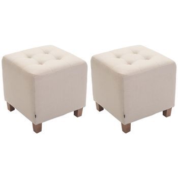 Set De 2 Taburetes Puff Pharao En Tela Crema 45x45x46 Cm Clp