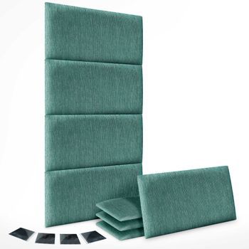 Dhome Juego De 8 Paneles Tapizados De Tela De Lujo Pack Autoadhesivos Para Pared Acústicos Absorbentes Protección (lineal Green, 60x50cm, X8)