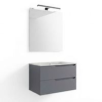kibath mueble de bano con lavabo espejo y aplique led victoria 80x45 cm acabado grafito mate 2 cajones suspendido