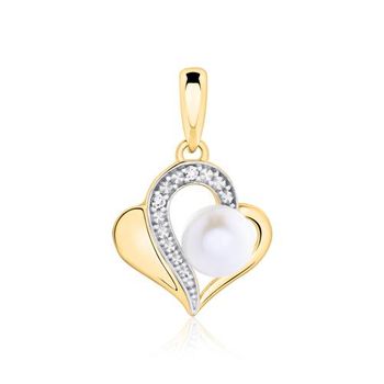 Colgante corazón de oro de 14 quilates con perla y diamantes