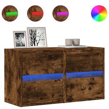 Muebles Tv De Pared Luces Led 2 Uds Roble Ahumado 41x31x45 Cm Vidaxl