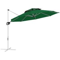 outsunny parasol excentrico o292 cm con manivela giro 360 inclinacion ajustable doble techo y base cruzada verde oscuro