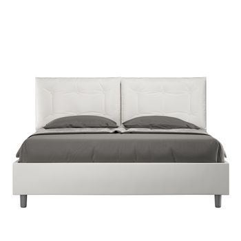 Cama Sin Somier Acolchada 160x210 Cuero Sintético Blanco Annalisa