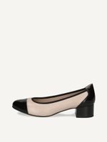 caprice pumps beige made of leather and textile with block heel size 38