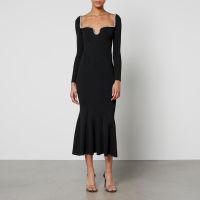 self-portrait diamante-embellished ribbed-knit midi dress - xs