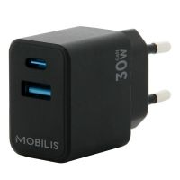 cargador de coche mobilis universal 30w usb-a y usb-c negro