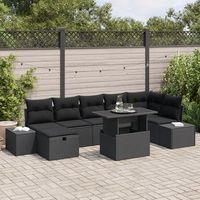 conjunto de sofa de jardin de 8 piezas con cojines negro de poliratan v0932 unico  negro