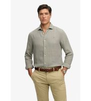 superdry para hombre m4011103a camisa riviera lino verde m casual clasico manga larga