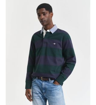 Gant para hombre. 2004083 Polo a rayas con cuello de cambray (L), Casual, Verde, Algodón, Manga larga