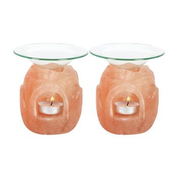 PLUSHOME Pack 2 Portavelas y Quemador de Sal Himalaya.Con formas. - Decoración del Hogar -Meditación -Relajacion- Bienestar-Concentracion-Yoga