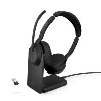auriculares jabra evolve2 55 inalambricos bluetooth con cancelacion activa de ruido microfono y base de carga negro