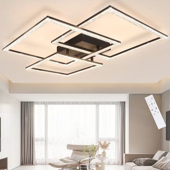 Nettlife Lámpara De Techo Led Negra Lámpara De  75 Cm Lámpara De Interior De Diseño De Cristal Moderno Regulable Con Control Remoto Para Dormitorio