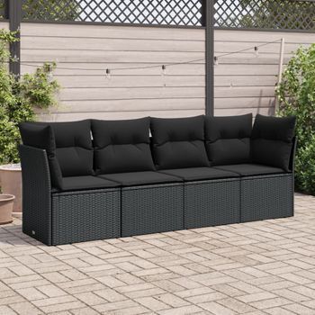 Conjunto De Sofás Jardín 4 Uds | Mueble Jardin Mesa Y Sillas Con Cojines Ratán Sintético Negro Cfw493653