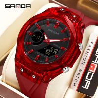 sanda relojes electronicos de cuarzo a la moda para hombre pantalla dual reloj despertador luminoso para estudiantes reloj digital led deportivo resistente al agua