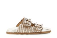 zapatillas de ante y piel laminada con hebillas joya light gold