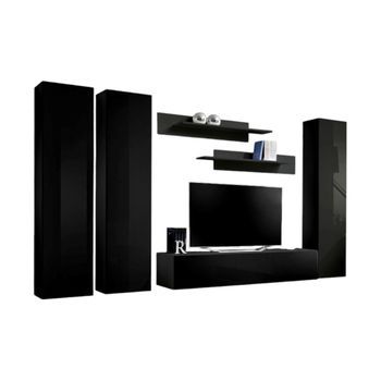 Mueble De Tv Fly De Diseño, Color Negro Brillante. Mueble Colgante.
