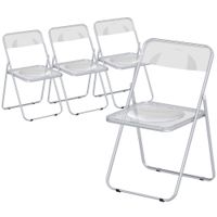 homcom set 4 sillas plegables que ahorran espacio para sala de estar y eventos acero y acrilico transparente