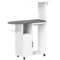 homcom estacion de planchado con ruedas barra para ropa tabla de planchar 1275x435x153 cm blanco