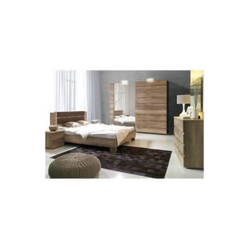 Conjunto De Diseño Para Dormitorio Romi. Cama Con Somier De 160x200 Cm, Dos Mesitas De Noche Y Cómoda.