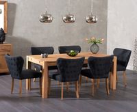 verona 150cm solid oak dining table with isobel fabric chairs - grey 6 chairs