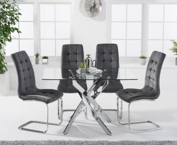Denver 120cm Rectangular Glass Dining Table with Lorin Velvet Chairs - Clear, 4 Chairs