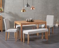 oxford 120cm solid oak dining table with mia grey benches and mia chairs