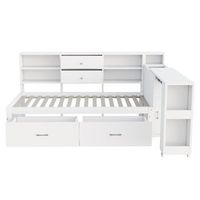 sofa cama de madera 90x200 cm - almacenamiento multifuncional estantes 2 cajones mesa extensible - blanco