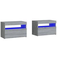 pack 2 uds mesitas de noche  mesa auxiliar  mesilla con luces led gris sonoma 60x35x40 cm