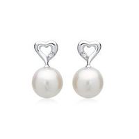 14 quilates pendientes oro blanco perla 2 diamantes