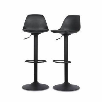 Taburete De Bar Regulable Con Imitación Cuero, Set De 2, Negro
