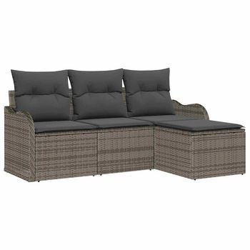 Conjunto De Sofá De Jardín 4 Piezas | Mueble De Jardín Gris Ratán Sintético