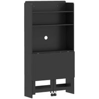 homcom escritorio para ordenador con estantes de almacenamiento tablero abatible y 2 ruedas 80x69x155 cm negro   aosom espana