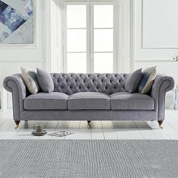 Carrara Chesterfield Grey Linen 3 Seater Sofa