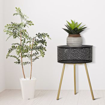 Mesa auxiliar de metal negro y dorado ø cm 35x50