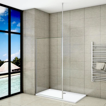 Aica Walkin Mampara Panel De Ducha De Una Hoja Vidrio Antical De 8mm Con Barra A Techo 203-320cm Tamaño (58-60)x200cm