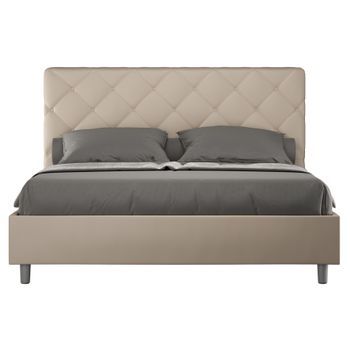 Cama Italiana Para Adultos Acolchada En Piel Sintética Paryse-color Beige Claro-ropa De Cama 140x200 Cm