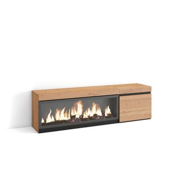 Mueble tv efecto madera roble 158x35x45cm chimenea efecto fuego