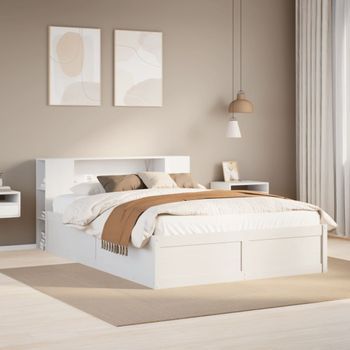 Cama De Matrimonio | Cama De Adulto | Estructura De Cama Sin Colchón Madera De Pino Blanco 135x190 Cm Cfw339449