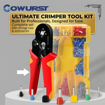 Kit de crimpadora de carraca autoajustable HSC8 6-4 para terminales de cable de 0.25-10mm² + 1200 terminales tubulares surtidos