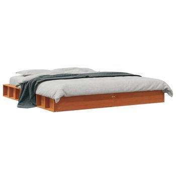 Cama Matrimonial | Cama Para Adultos | Estructura De Cama Madera Maciza Pino Marrón Cera 180x200 Cm