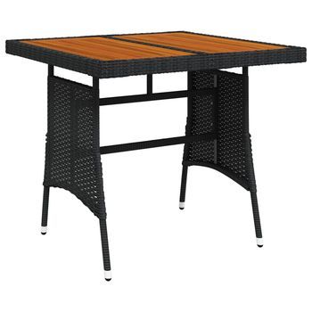 Mesa De Jardín | Mesa De Exterior Ratán Sintético Y Acacia Maciza Negro 70x70x72cm