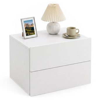 Costway Mesita de Noche Montable en Pared Acabado Efecto Madera con Dos Cajones Amplios Gran Capacidad para El Dormitorio 42 x 30 x 29 cm Blanco