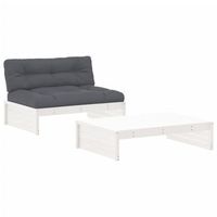 juego de muebles jardin 2 piezas  mobiliario de jardin y cojines madera maciza blanco