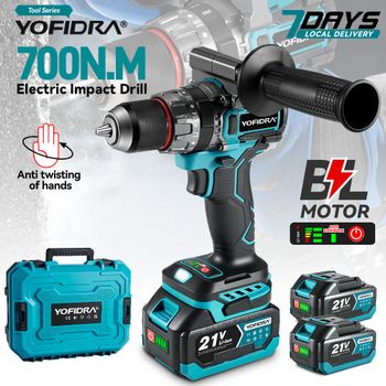 YOFIDRA-taladro de impacto eléctrico sin escobillas, destornillador inalámbrico, placas, herramienta eléctrica para carpintería, Pin de batería Makita, 700N.M