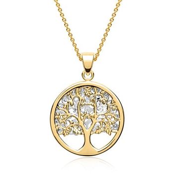 Elegante cadena 8 quilates árbol bicolor dorado