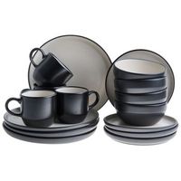 vajilla de 16 piezas de gres elegante cocina y comedor para 4 personas acabado esmaltado negro nutmeg
