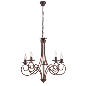 Alma - Lámpara De Araña De Hierro Lacado En Negro Con Decoración. Lámpara De Cobre Antiguo, 5 Luces, 120 Cm, Ø57 Cm, Bl130-5-nr